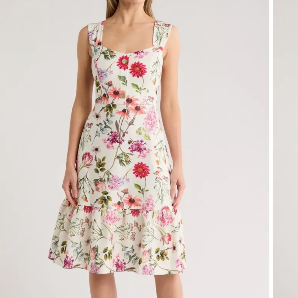 Eliza J Pink and Red Sleeveless Square Neck Midi Sundress